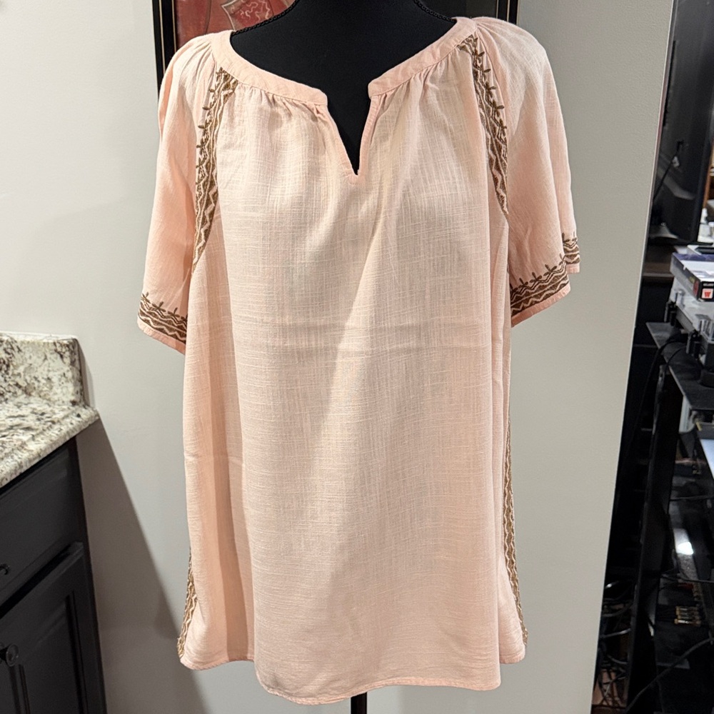J.Jill Peach Tunic with Embroidered Details Sz Large